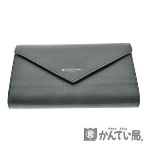 BALENCIAGA Paper Money Zip Around Wallet Calfskin Leather Black